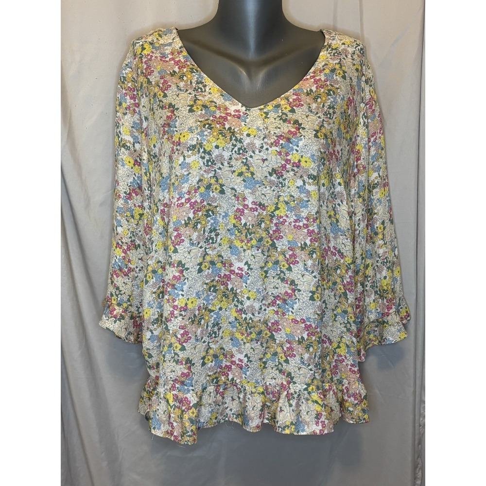 Cynthia Rowley Floral Print Blouse Top Ruffle Trim Boho Womens sz 1X